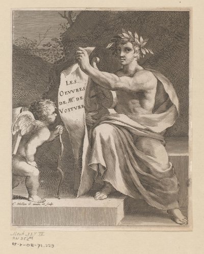Apollo and an Amor (Title Page for: Vincent de Voiture, Les Oeuvres de Vincent de Voiture, 1650) by Claude Mellan