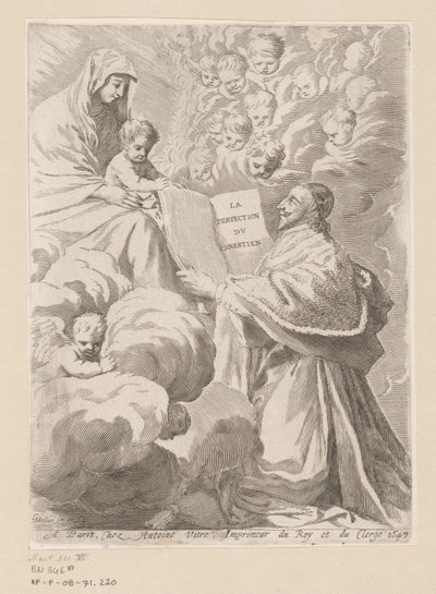Armand-Jean du Plessis Duke of Richelieu Presents a Book to Mary with Child by Claude Mellan