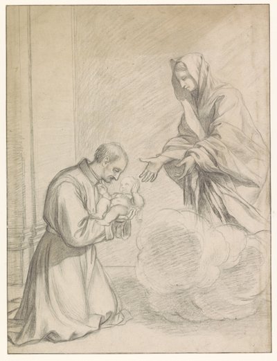 Saint Cajetan of Thiene Receiving the Christ Child from Mary by Claude Mellan