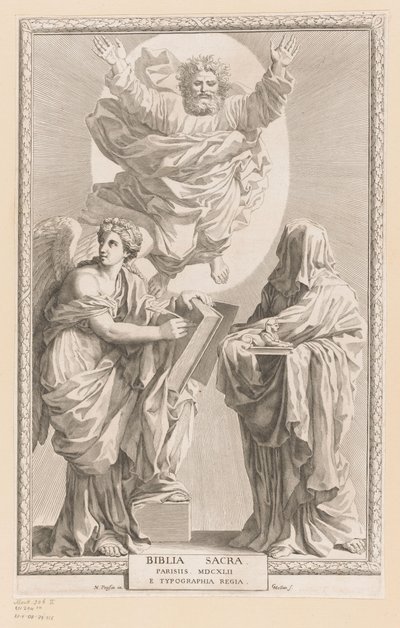God with Personification of History and Prophecy by Claude Mellan