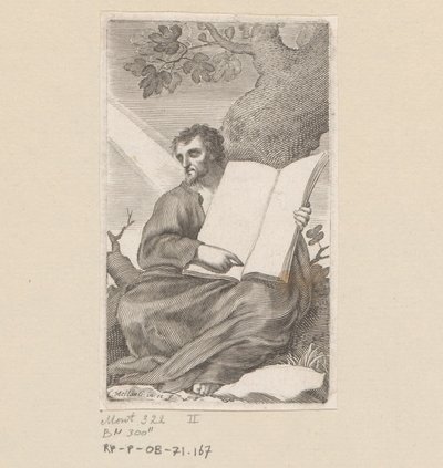 Saint Augustine Sitting at the Foot of a Tree (Title Page for: Les Confessions de Saint Augustin, 1639) by Claude Mellan