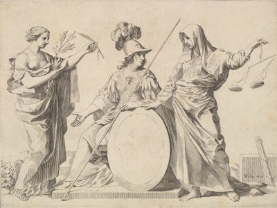 Minerva Flanked by Peace and Justice by Claude Mellan