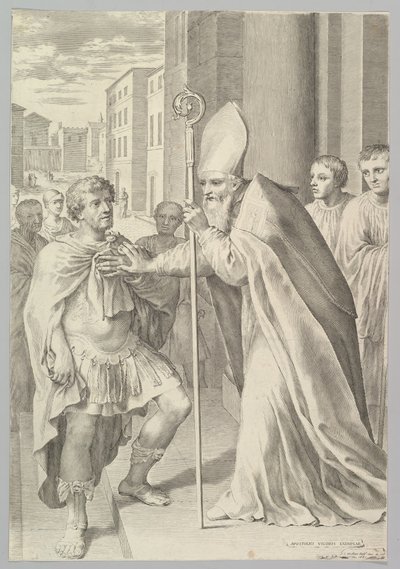 St. Ambrose, Archbishop of Milan, Turning Back Emperor Theodosius, 1681 by Claude Mellan