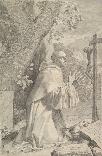 St. Bernard Kneeling Before a Crucifix by Claude Mellan