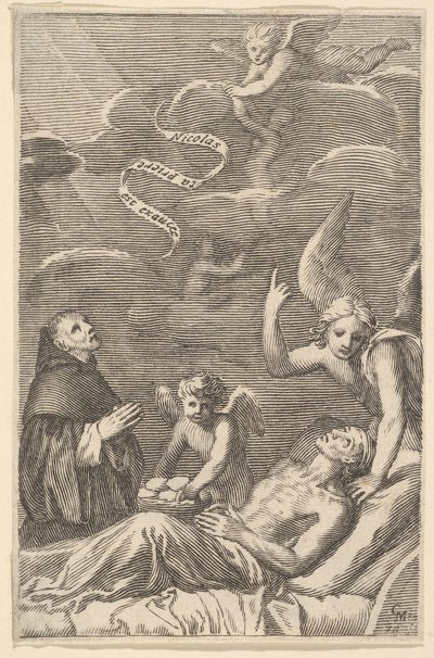 St. Nicolas Praying for a Dying Man by Claude Mellan