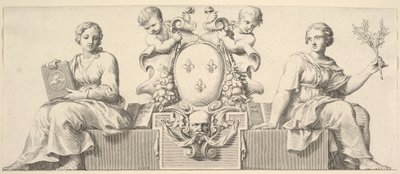 The Arms of France Accompanied by Personifications of Law and Good Faith by Claude Mellan