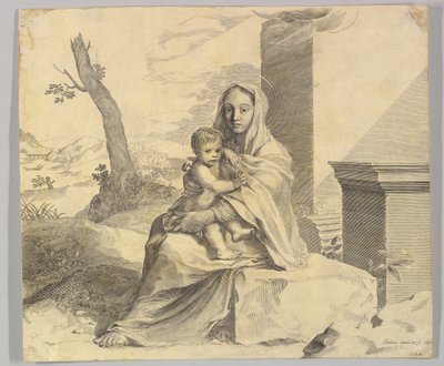 Virgin and Child Seated on a Rock, 1659 by Claude Mellan