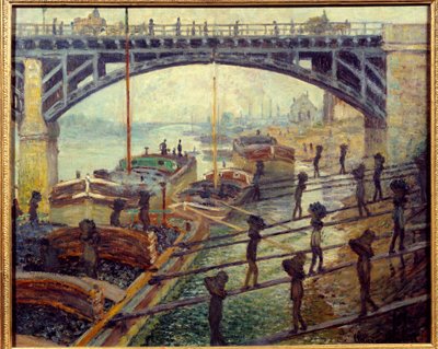 Debardeurs coal unloaders unloading goods from the cottages on the banks of the Seine by Claude Monet