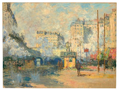 Exterior of Saint-Lazare station, sunlight effect by Claude Monet