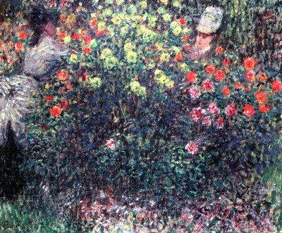 Girls in a solid mass of dahlias, 1875 by Claude Monet
