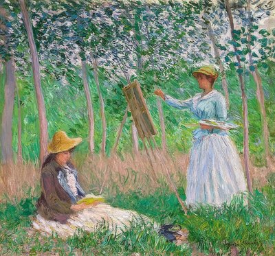 In the Garden of Giverny: Blanche Hoschedé at the Easel and Suzanne Hoschedé Reading. 1887 by Claude Monet