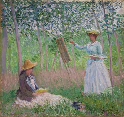In the Woods at Giverny: Blanche Hoschede at Her Easel with Suzanne Hoschede Reading by Claude Monet
