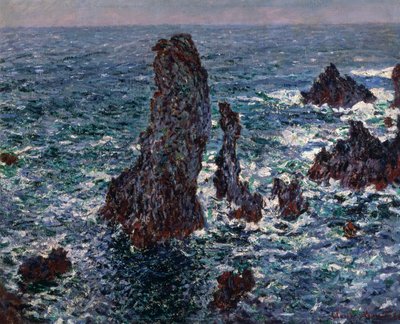 The Rocks in Belle-Ile Pyramides de Port-Coton, Wild Sea by Claude Monet
