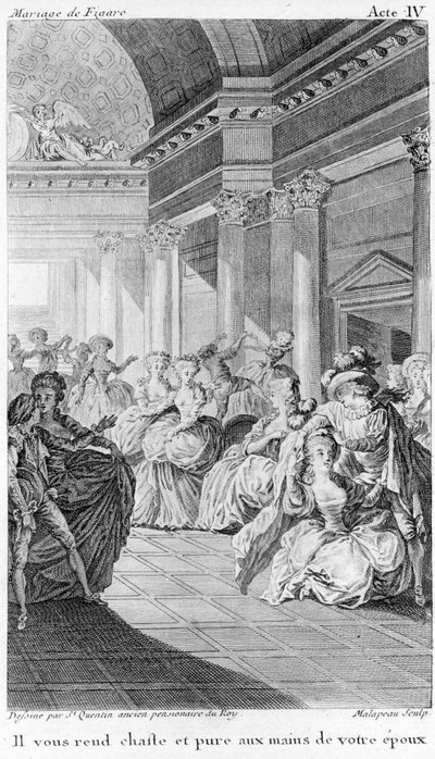 The Marriage of Figaro by Beaumarchais, Act IV (Drawing by St. Quentin, Engraving by Malapeau) by Claude Nicolas Malapeau
