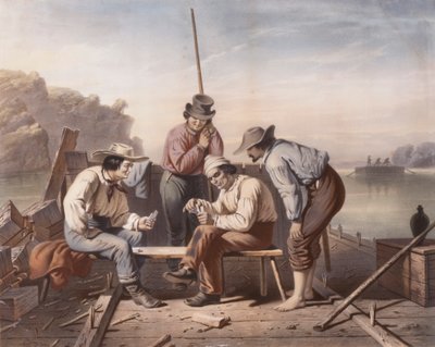 In a Quandary, Mississippi Raftmen Playing Cards by Claude Régnier