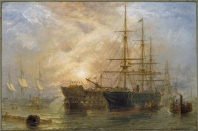 Her Majesty’s Troop-Ships Receiving Stores in Portsmouth Harbor by Claude T. Stanfield Moore