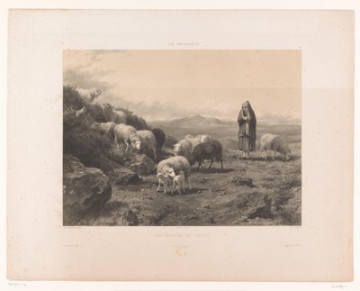 Shepherdess with Sheep on the Plains of Cantal (Pastures) by Claude Thielley