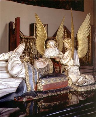 Detail of the effigy and two angels, from the tomb of Philip the Bold, Duke of Burgundy (1342-1404), by Jean de Marville (d.1389), Claus Sluter (d.1405/6) and Claus de Werve (c.1380-1439), commissioned for the monastery of Champmol by Claus and Marville Jean de Sluter