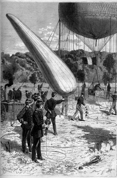 Military aerostats: telephonic experiences in the establishment of Meudon. Engraving by Claverie in Le Monde Illustré n°1331 of September 30 by Claverie