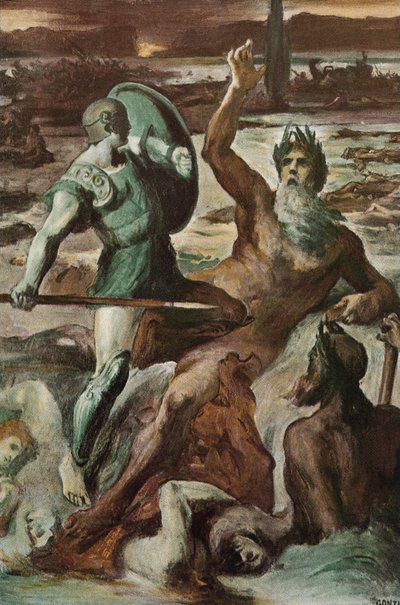 The Struggle of Achilles and the Scamander River. Illustration by Clement Gontier for Homer