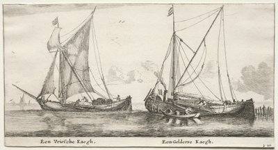 Various Ships and Views of Amsterdam, Part II: A Frisian Bilander. A Geldersche Bilander by Clement de Jonghe