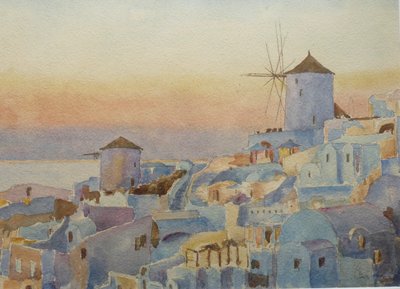 Santorini Oia – Sunset, Lighting-Up Time by Clive Wilson
