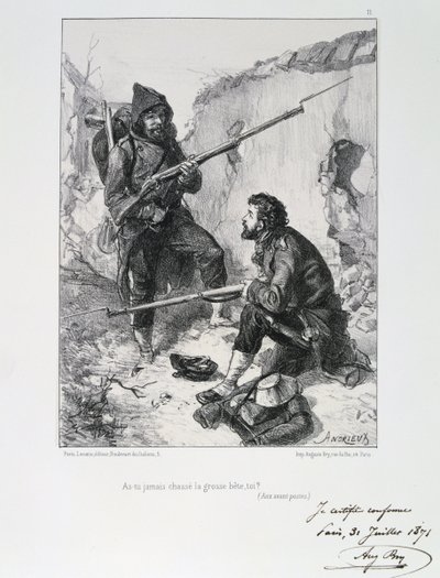 Franco-Prussian War 1870-1871. Siege of Paris 19 Sept 1870-28 Jan 1871. Arrival of the Garde Mobile to help defend Paris, September 1870. From a series of lithographs by Clement August Andrieux by Clément Auguste Andrieux