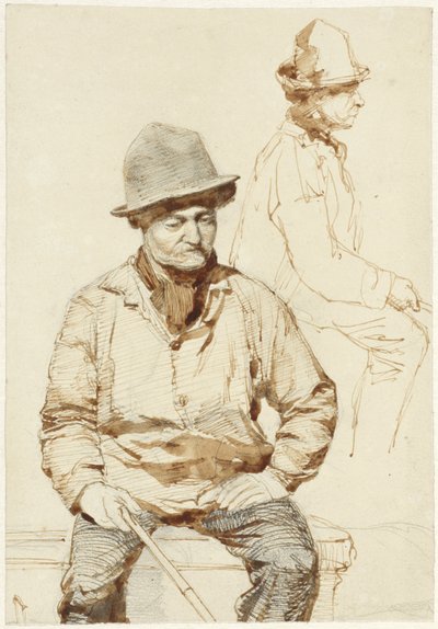 Two Studies of a Seated Man with Hat by Coen Metzelaar