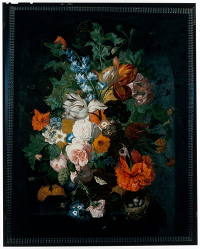 Still Life of Flowers on a Stone Pedestal by Coenraet Roepel