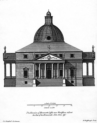 Elevation of Mereworth Castle (engraved by H. Hulsbergh, c.1722-24) by Colen Campbell
