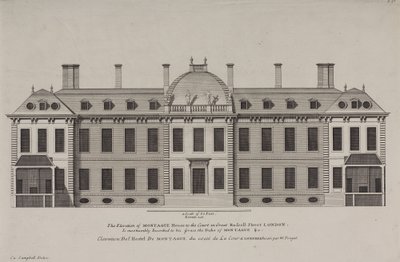 Elevation of Montague House to the court of Great Russell Street, Holborn, c.1725 (engraving) by Colen Campbell