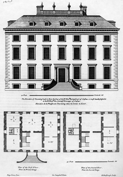 The Elevation of Chevening House in Kent, engraved by H. Hilsbergh, illustration from 