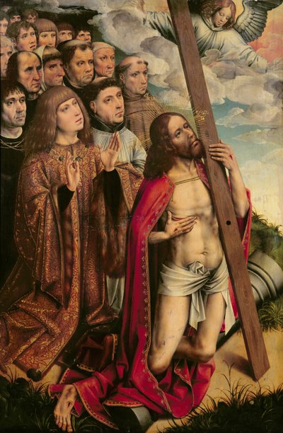 Christ the Mediator with Philip the Handsome (1478-1506) and his Entourage, left hand panel from an altarpiece by Colijn de Coter