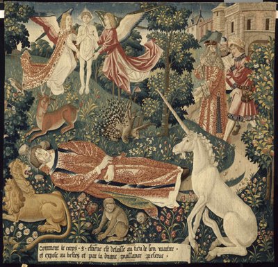 Unicorn. From: La Tenture de saint Étienne. Scène 8: Le corps du martyr exposé aux bêtes by Colijn de Coter after