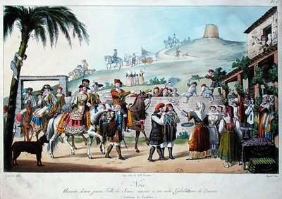 Wedding procession in the Cagliari region of Italy, engraved by Bezard 1825 by Cominotti Cominotti
