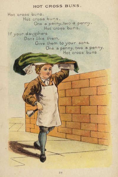 Nursery Rhyme: Hot Cross Buns (chromolithograph) by Constance Haslewood