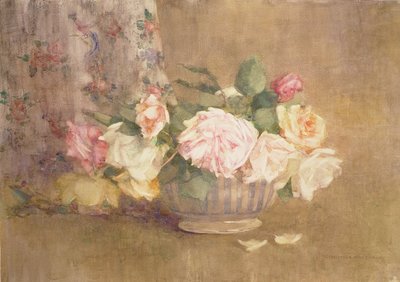 A Bowl of Pink, Yellow and White Roses by Constance Walton