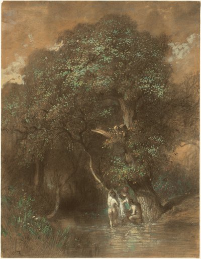 Bathers by a Giant Oak by Constant-Emile Troyon