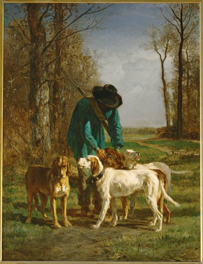 Gamekeeper Stopped Near His Dogs by Constant-Emile Troyon