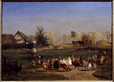 The Provender of Hens by Constant Emile Troyon