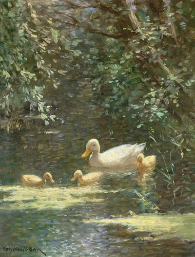Mother Duck with Ducklings in the Water by Constant Artz