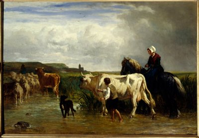 The Crossing of the Ford by Constant Emile Troyon