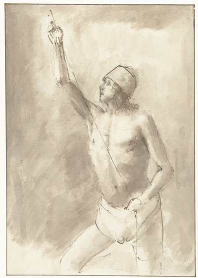 Nude Study of Boy with Rope by Constantijn à Renesse