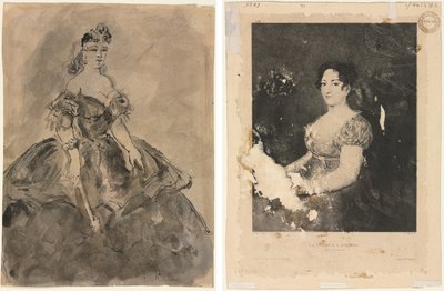 At the Ball (recto); The Woman with the Fan, after Goya (verso) by Constantin Guys