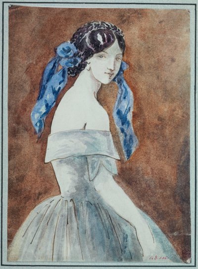 Study of a Woman Half-Length, Low-Cut Dress, Veil Tied on the Hair by Constantin Guys