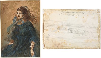 Woman in a Blue Dress (recto); War Encampment Scene (verso) by Constantin Guys