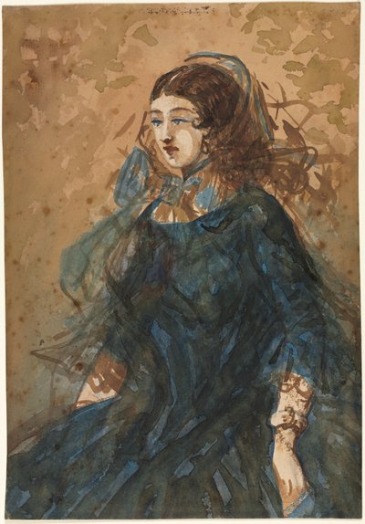 Woman in a Blue Dress (recto), War Encampment Scene (verso) by Constantin Guys