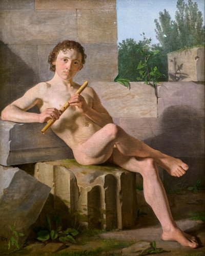 A Male Model Playing Flute by Constantin Hansen