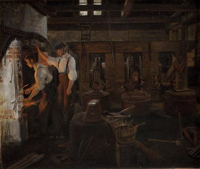 The Interior of the Old Hammer Mill at Hellebæk by Constantin Hansen