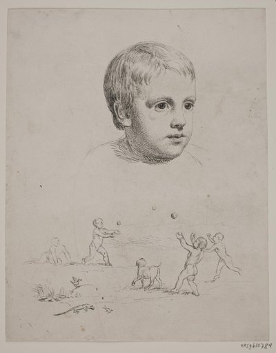 Top: Portrait of T. N. Thiele as a Child, Bottom: Four Boys Playing Ball by Constantin Hansen